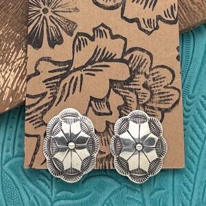 BUFFALO DANCER Taos Pueblo Coin Silver Concho Clip-On Earrings Sterling Clips